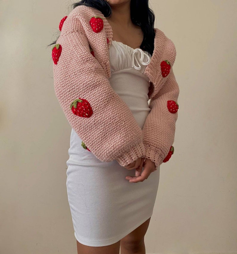 CROCHET PATTERN, Lindseyboutiquee Crochet Strawberry Crochet Cardigan Pattern, Strawberry Chunky Sweater Pattern, Strawberry Crochet PDF image 9