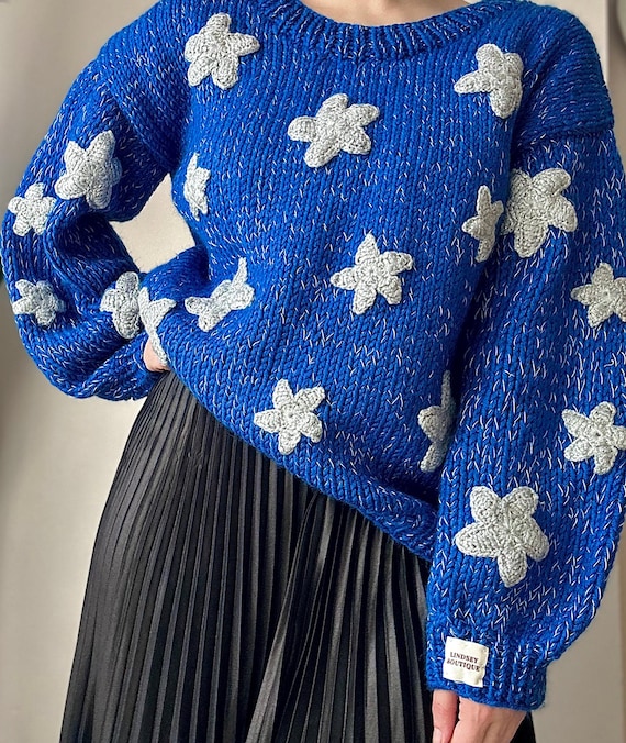 Coraline Handmade Sweater Costume, Blue Star Knit Jumper With