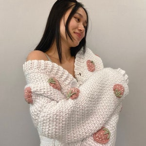 CROCHET PATTERN, Lindseyboutiquee Crochet Strawberry Crochet Cardigan Pattern, Strawberry Chunky Sweater Pattern, Strawberry Crochet PDF image 6