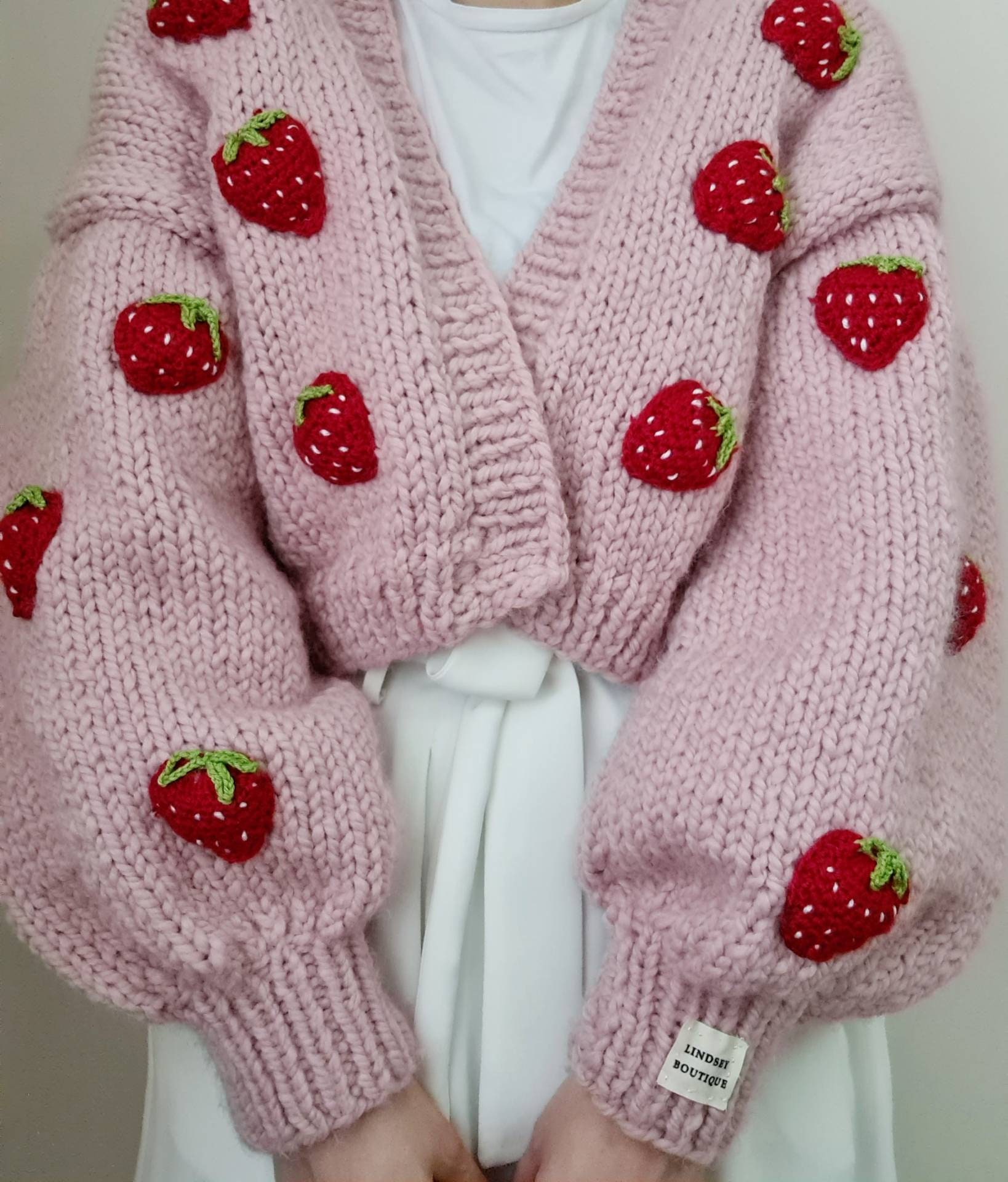 Lindseyboutique KNITTING Chunky Strawberry Cardigan Knitting Etsy