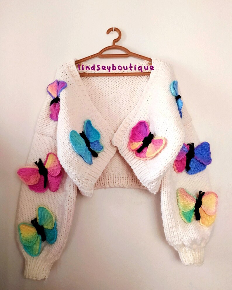 Butterfly chunky cardigan Kawaii clothing Butterfly sweater Butterfly colorful cardigan Butterfly sweater pattern Butterfly clothes