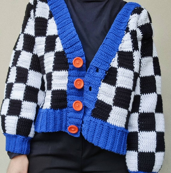 CROCHET PATTERN, Checkered Crochet Cardigan Pattern CROCHET PATTERN, Checkered Crochet Cardigan Pattern