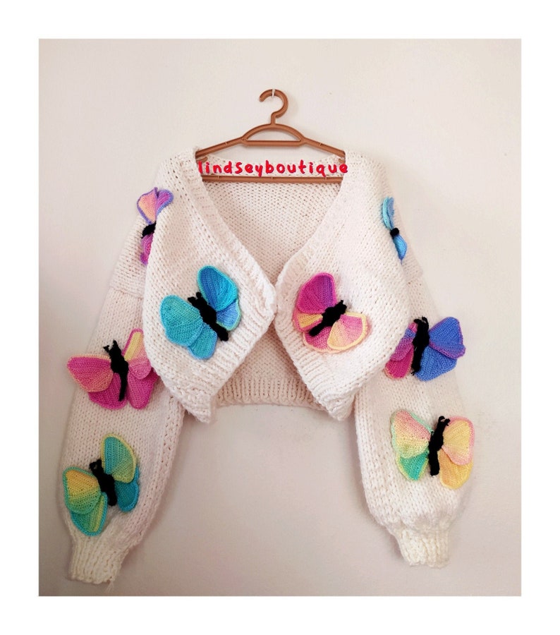 Butterfly chunky cardigan Kawaii clothing Butterfly sweater Butterfly colorful cardigan Butterfly sweater pattern Butterfly clothes