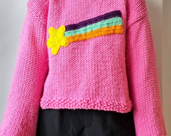 Sternschnuppen-Aufnäher & Rosa Satin-Stirnband Set – Aufnäher 30x15 Cm, Regenbogenfarben, Mit Heißsiegel-Rückseite – Für Cosplay, Halloween & Outfit-Upcycling