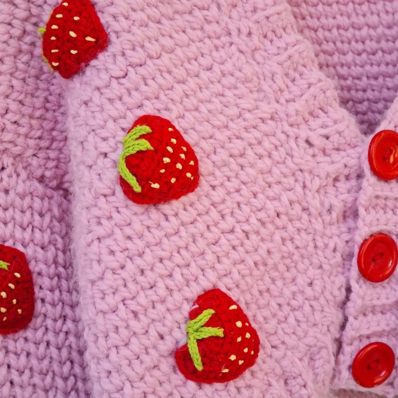 CROCHET PATTERN, Lindseyboutiquee Crochet Strawberry Crochet Cardigan Pattern, Strawberry Chunky Sweater Pattern, Strawberry Crochet PDF image 3