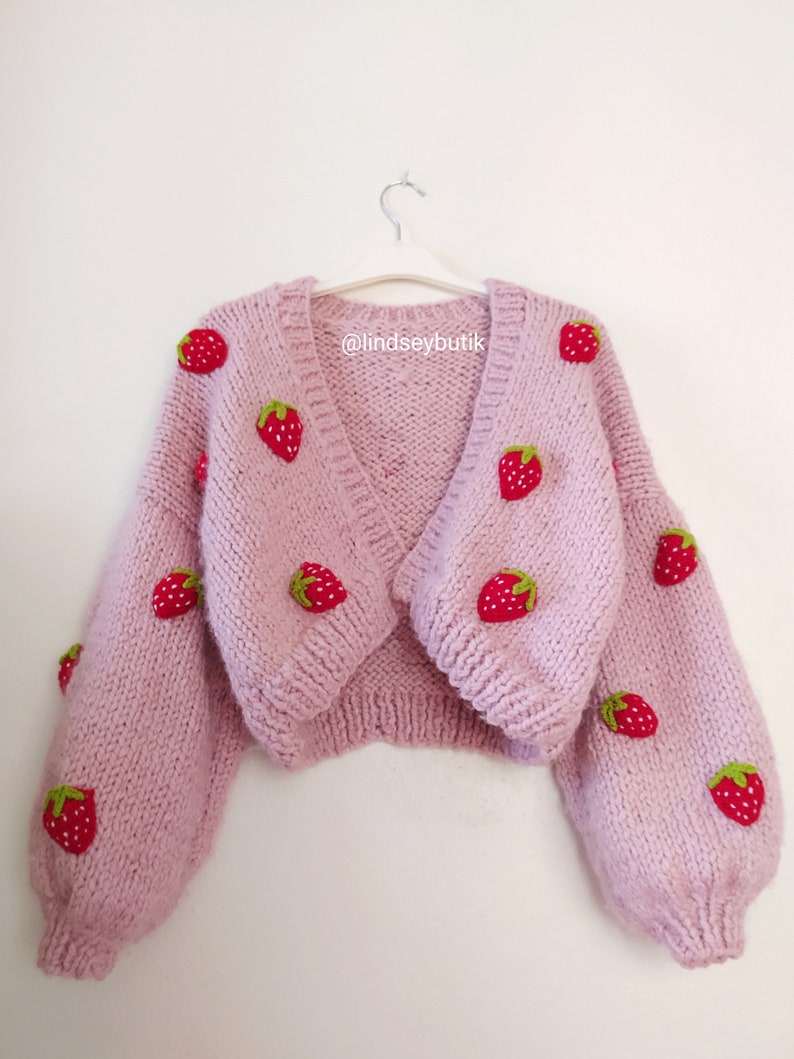 KNITTING PATTERN,Lindseyboutique Knitting Chunky Strawberry Cardigan Knitting Pattern,Chunky Cardigan Pattern,Strawberry cardigan patternPDF 