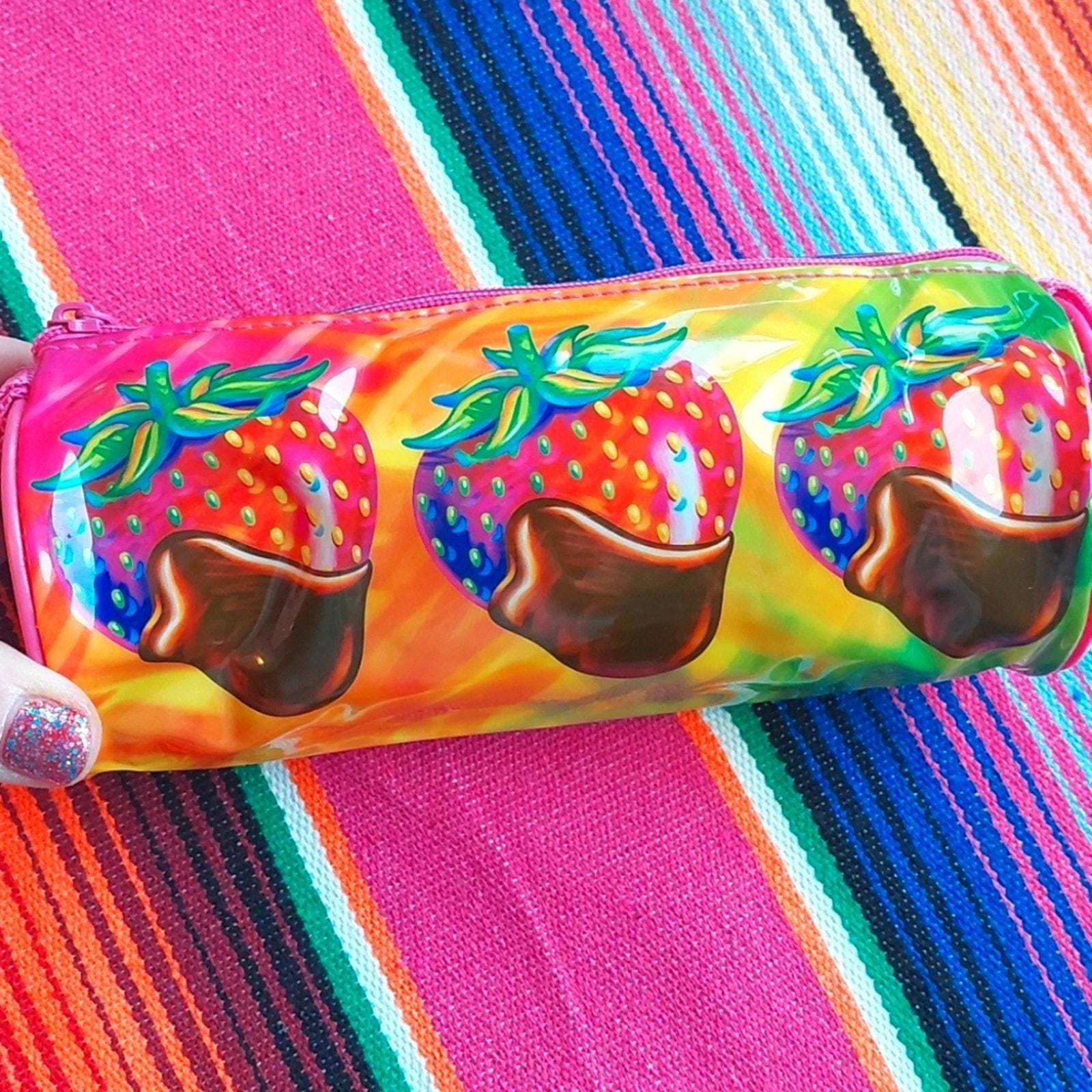Vintage Lisa Frank Chocolate covered strawberries Pencil Case plasic