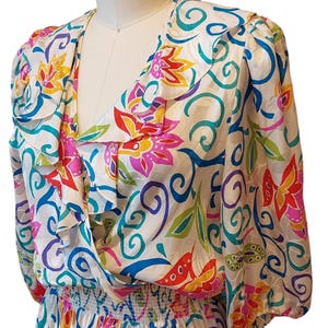 VTG ruffled Adrianna Papell Silk party dress tea floral wrap Avant Garde image 3
