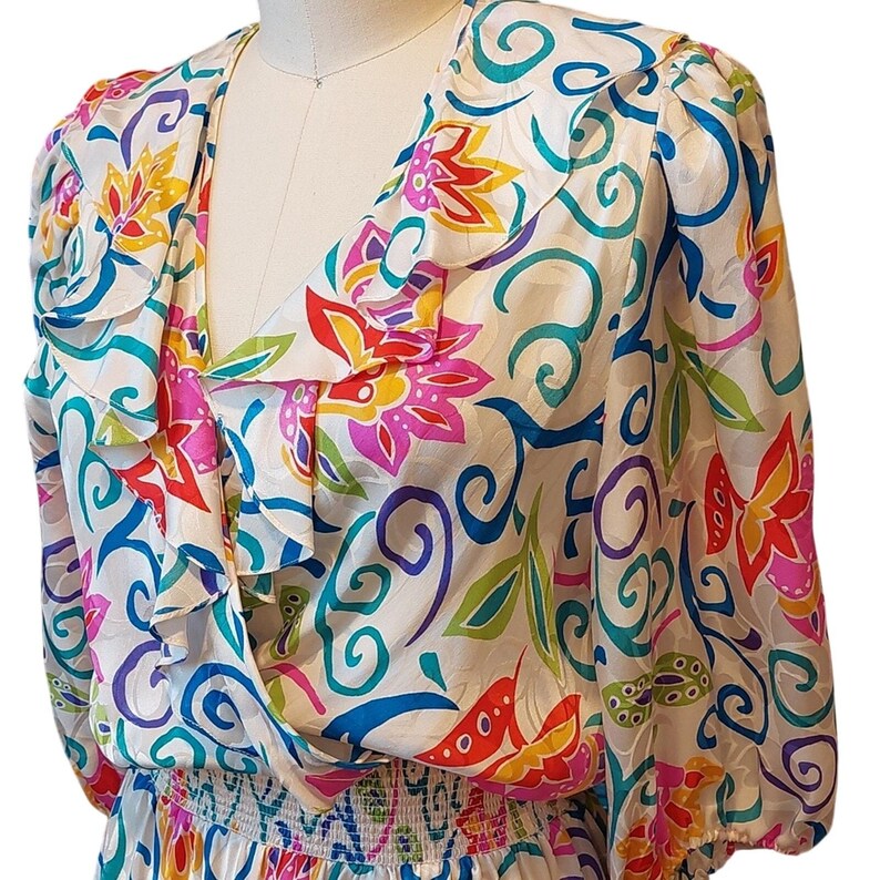 VTG ruffled Adrianna Papell Silk party dress tea floral wrap Avant Garde image 3