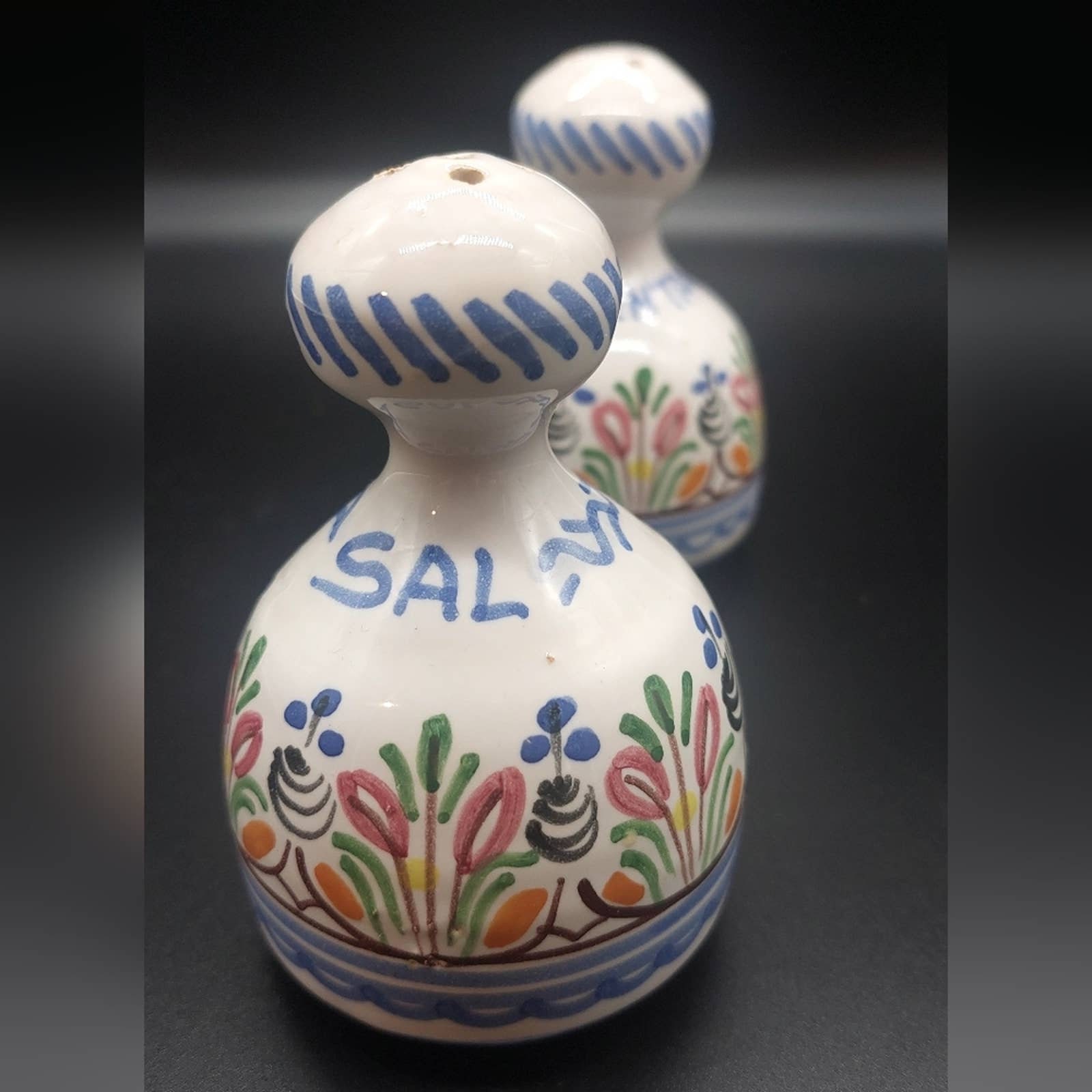Vintage Espana Salt Pepper Shakers Spain Glazed Pottery Hand Etsy