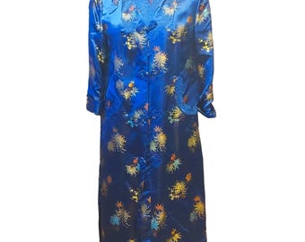 Vintage PEONY Brand Chinese Coat Sz 36 S Floral Silk Green