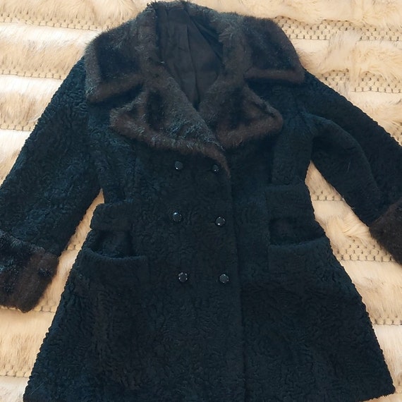 Vintage curly wool double breasted coat faux fur … - image 8