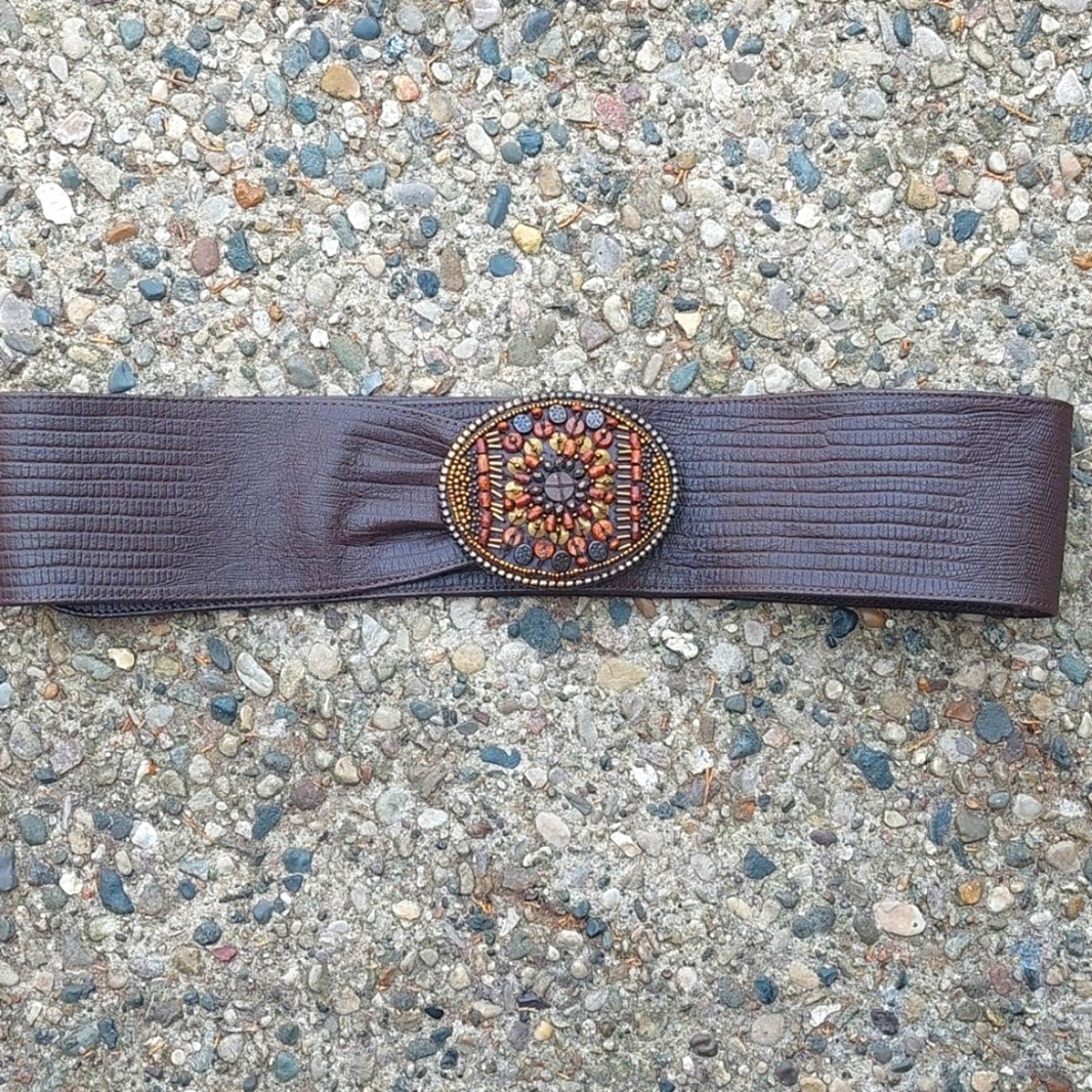 Fossil Brown Genuine Leather Silver Studded Indie Chunky Buckle Belt Size Medium Isaac Espresso/Silver Studded Belt | Belts | Accessories main image 3