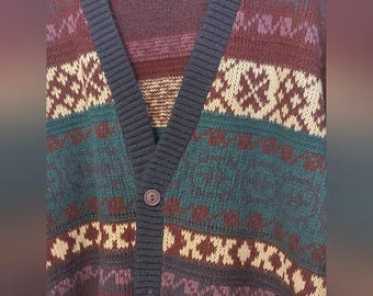 Cárdigan VTG Scandia para hombre *Talla M Abstracto Multicolor Geométrico EE. UU.