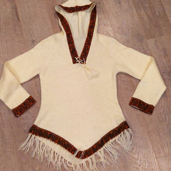 Vintage bohemian fringed hooded sweater gypsy hip… - image 7