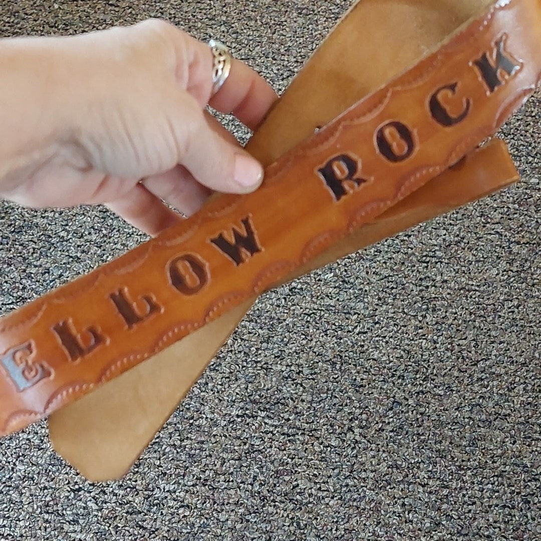 Vintage Hand Made Tooled Yellow Rock Square Dance Leather Belt No ...
