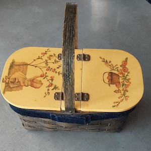Vintage Basket with Painted Lid purse decoupage handbag hinged lid