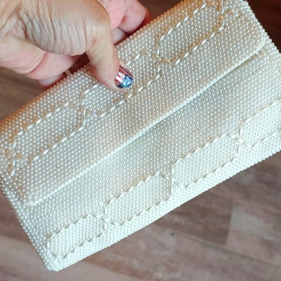Vintage beaded Rockabilly pearl Clutch bag Prom w… - image 1