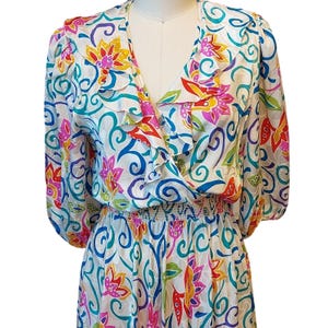VTG ruffled Adrianna Papell Silk party dress tea floral wrap Avant Garde image 1