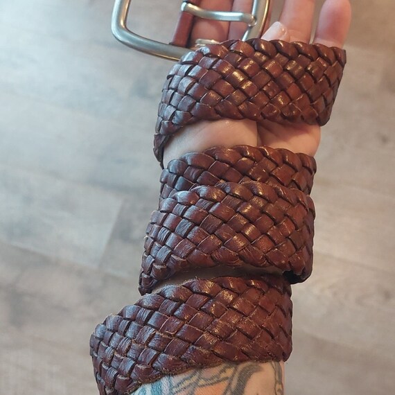 Vintage Woven Braided FOSSIL Chestnut Leather Belt S Boho  display picture 2