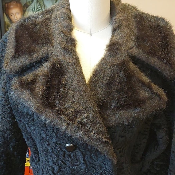 Vintage curly wool double breasted coat faux fur … - image 3