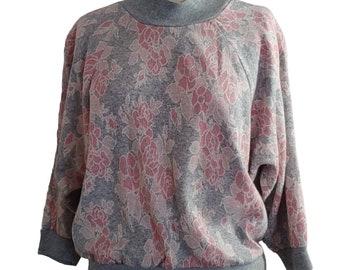 Sale!!! Vtg 80's Mock neck Sweater Bat wing cottagecore floral