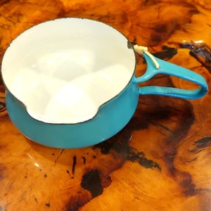Vintage Aqua blue Dansk MCM Sauce pan pot pan Denmark enameled cast iron