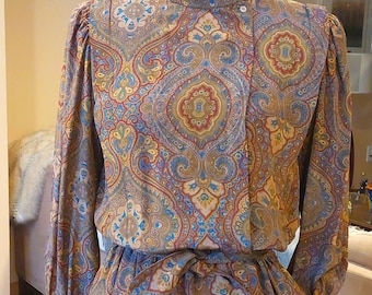 vintage Liz Claiborne Paisley Silk dress 80's Secretary dress 52002