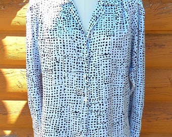 Vintage Hollywood Freeway flowy rayon secretary blouse op art