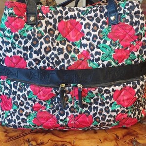 Vintage Betsey Johnson Floral Leopard Print Bag Travel Weekender