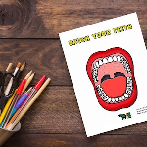PDF Printable, brush your teeth, dental game, dental health, oral hygiene, toothbrush, kids games, travel activity, diy busy book, laminate
