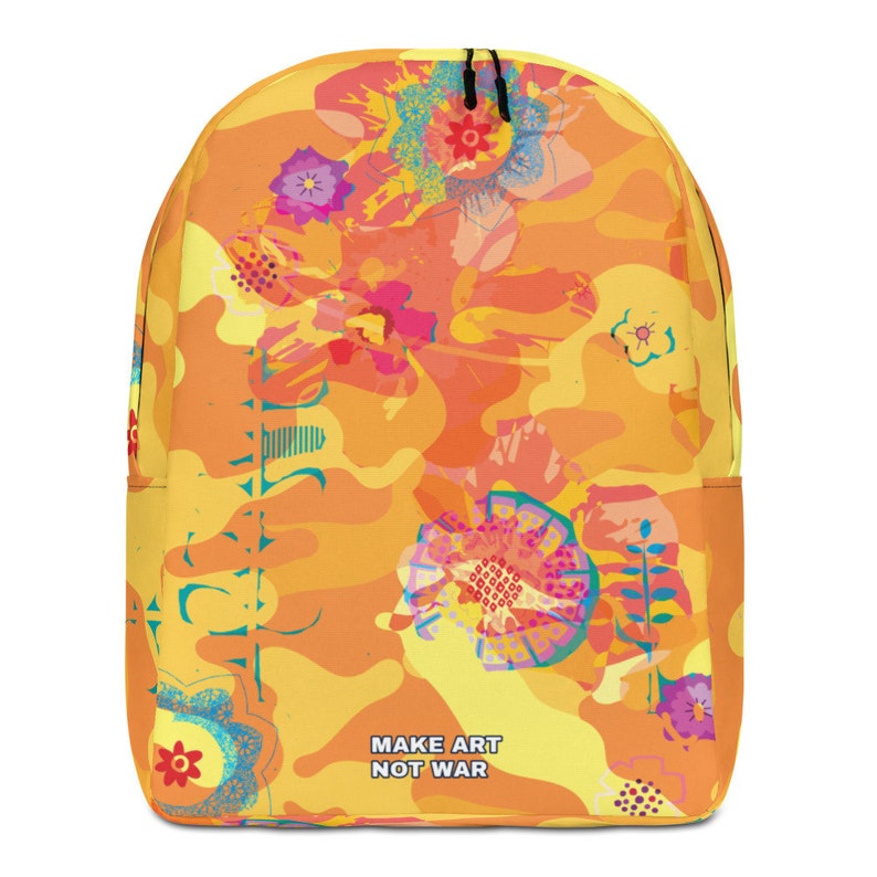 Designer created All-Over Print Minimalist Backpack /'/'Make Art Not War/'/' collection