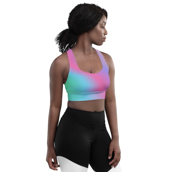 Colorful Synthwave Longline Sports Bra / Unique Festival Outfit