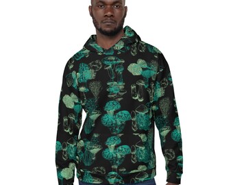 Green Mushroom Print Unisex Hoodie / Unique Festival Rave Outfit / Matching Streetwear Set / Trippy Art / Comfortable Activewear