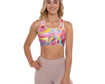 Red Fluid Art Padded Sports Bra