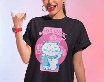 Lucky cat shirt, cyberpunk clothing, cyberpunk apparel, japanese streetwear, japanese  shirt, cyberpunk merch, cyberpunk shirt, maneki neko