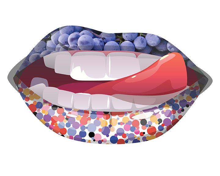 Vector Glossy Lips w Grapes and Abstract Dots Background Etsy