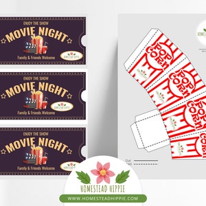 Movie Night Kit, AT Home Movie Night, Create Your Own Movie Night, Popcorn Boxes, Cinema Ticket, Film Party,