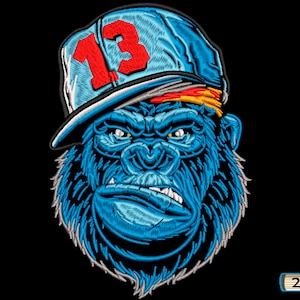 Gorilla cap hat number 13 Machine Embroidery Design file