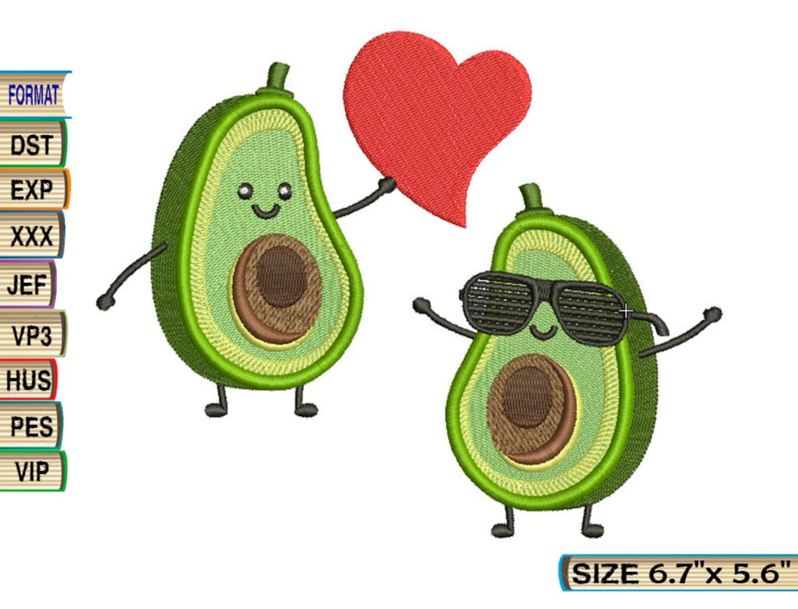 Avocado heart machine embroidery file  etsy