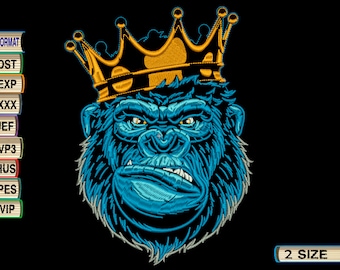 Gorilla crown king Machine Embroidery Design file