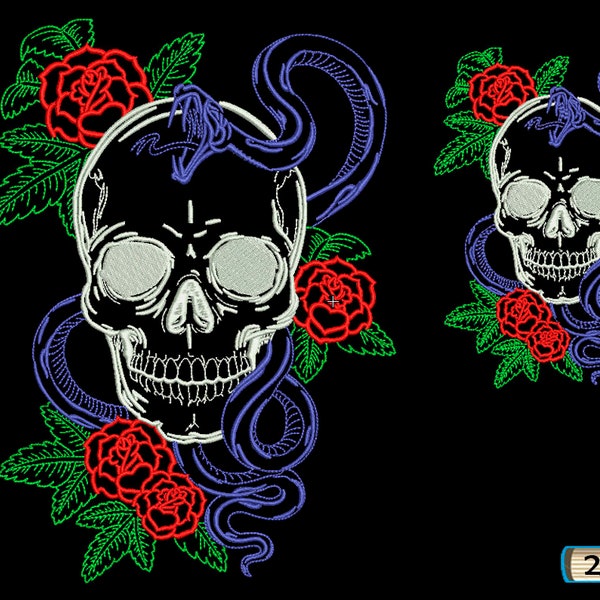 Skull snake rose Machine Embroidery Design file