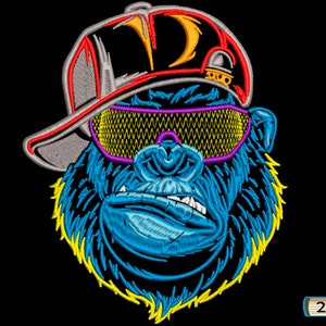 Gorilla cap hat glasses Machine Embroidery Design file