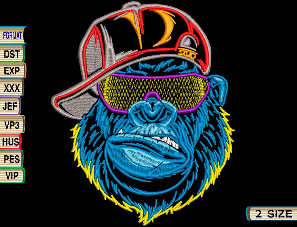 Gorilla cap hat glasses Machine Embroidery Design file
