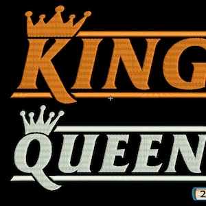 Schriftzug King Queen Krone Maschinenstickerei
