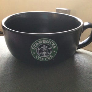 Starbucks 2008 Black Wide Mouth 18 Oz Coffee Soup Mug Old Logo Mermaid