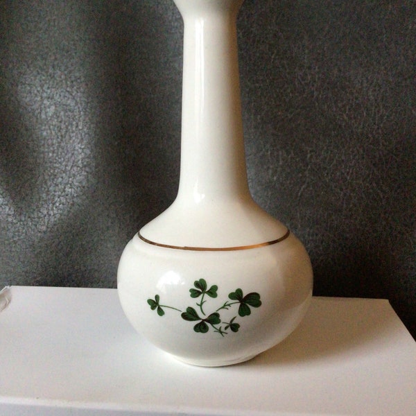 Carrigaline Pottery Bud Vase Shamrocks Ceramic Cork Ireland Gold Trim 4" tall