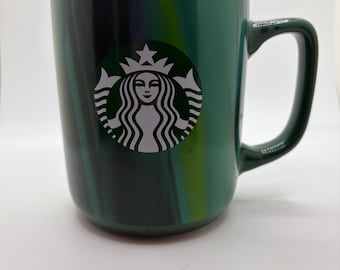 Starbucks 2022 Striped Green Siren Mermaid Logo Ceramic Coffee Mug.