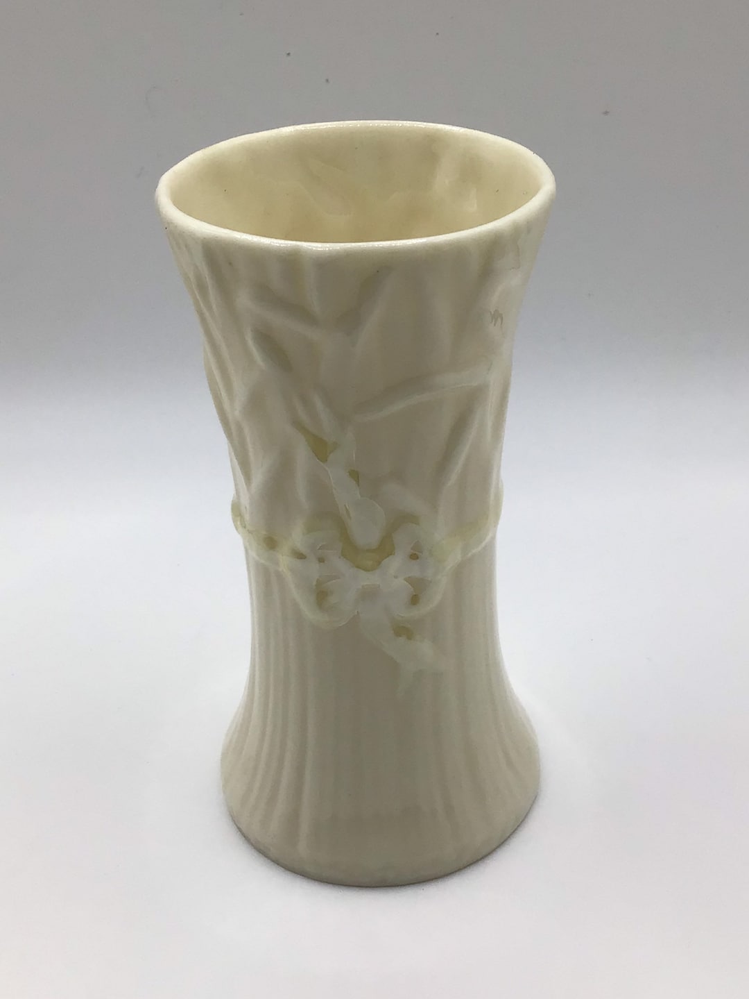 Belleek Small Vase Bow Typha Spill Pattern Etsy