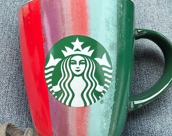Starbucks Brushstroke Collectible Mermaid Coffee Mug Rainbow 12 Oz